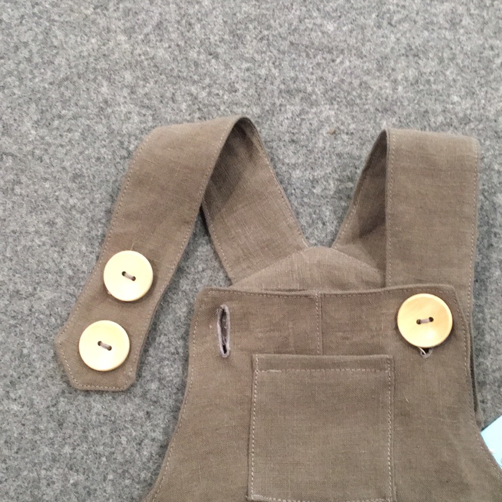 Overalls 100% Linen Baby 6M Green Designer Minimalist Unisex Mom and Pop’s Kids - Picture 6 of 9